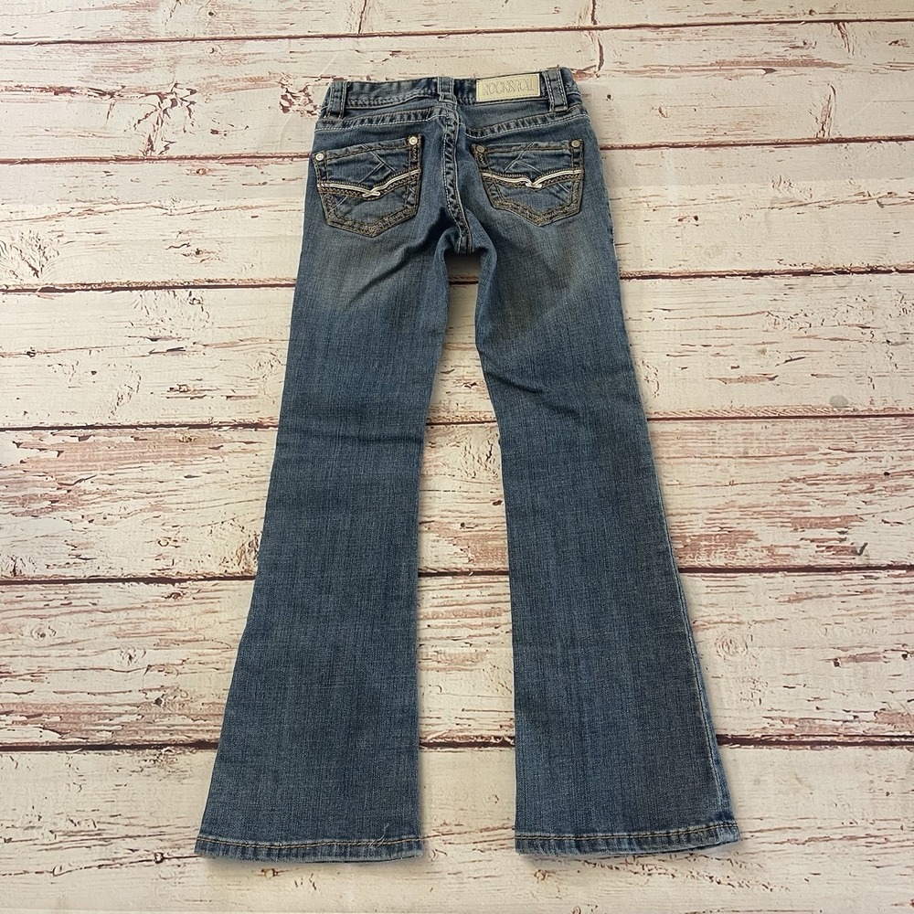 Rock & Roll Jeans Girls 7 Blue Low‎ Rise Flared Western Pants Blue
